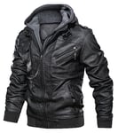 Uusollecy Veste en Cuir Homme Blouson Cuir Homme Hiver David Outwear Cuir Synthétique avec Capuche Amovible,Gris Foncé,XXL