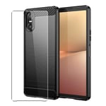 Carbon Case for Sony Xperia 10 VI Phone Cover and Glass Screen Protector Black