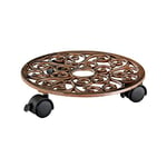 WAGNER Support à roulettes pour pot de fleur ANTIK Ø 29 x 6,5 cm I Support roulant de plant pour l'intérieur + l'extérieur I Roule pot en fonte, cuivré I 2 freins I Capacité de charge 50 kg - 20092501