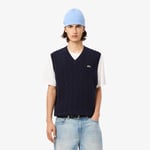 Lacoste Pull sans manche torsadé en laine cardée Taille XL Bleu Nuit