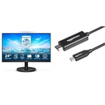 PHILIPS 241V8LA- 24 Inch FHD Monitor, 75Hz, 4ms, VA, Speakers LowBlue, Flickerfree (1920 x 1080, 250 cd/m2 & Amazon Basics USB-C to HDMI adapter cable (Thunderbolt 3 compatible) 4K @30 Hz - 30.5 cm