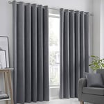 Fusion Strata Woven Eyelet Lined Curtains, Charcoal, 90 x 72 Inch, 100% Polyester, W229cm (90") x D183cm (72")