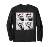 Funny Sphynx Cat in Santa Hat Christmas Photobooth Selfie Long Sleeve T-Shirt