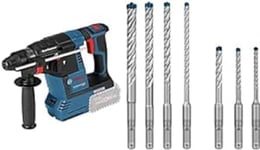 Bosch Professional 18V system cordless hammer drill GBH 18V-26 (SDS Plus, without batteries & charger, in box) +7x Expert SDS plus-7X hammer drill set (for reinforced concrete, Ø 5-12 mm, accessories)
