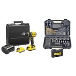 Stanley FATMAX Perceuse à Percussion sans Fil 18V Lithium Ion 80 Nm Moteur Brushless 35 700 cps/mn & STANLEY Lot de 100 forets hex et accessoires, sur Métal, en Plastique