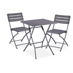 Relaxdays - Table pliante et 2 chaises pour balcon, aspect bois, acier et plastique, meubles terrasse, grises