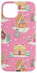 iPhone 15 Plus Preppy Pink Christmas Gingerbread House and Xmas Tree Winter Case