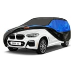 GUNHYI Bâche Voiture Exterieur Respirante et Étanche pour Tous Temps, Housse Voiture Protection Anti-UV Contre, la Poussière, la Pluie, Universelle pour SUV Jeep 4x4 (460-485 cm) YL Noir et Bleu