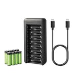 Amazon Basics Rechargeable AA NiMh Batteries with 8-Bay Battery Charger, USB-C Port, No AC Power Adapter, 8 Count (Pack of 1)