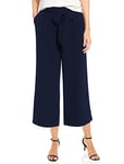 Famulily Ladies 3/4 Length Crop Work Trousers Plain Wide Leg Summer Palazzo Pants Navy Blue M