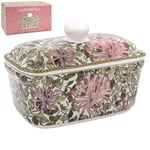 Lesser & Pavey William Morris Honeysuckle Butter Dish with Lid for Kitchen & Home | Fine China Adorable Butter Dish | British Designed Butter Dishes for All Sizes of Butter - LP95389