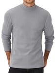 COOFANDY T-Shirt Thermique à Manches Longues pour Homme - Demi-Col Roulé, Slim Fit avec Lignes Verticales et Monochrome, Basique d'automne et d'hiver Gris-2-Col Montant XL