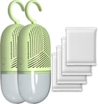 Hanging Lot De 2 Déshumidificateurs D'Air Ventilés À 360° Pour Armoire Avec 4 Déshumidificateurs Sans Électricité Pour Cuisine, Salle De Bain Et Salon Vert