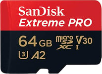 SanDisk 64GB Extreme PRO microSDXC card + SD adapter + RescuePro Deluxe, up to 200 MB/s, with A2 App Performance, for smartphones, action cameras or drones UHS-I Class 10 U3 V30