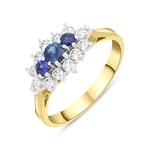 18ct Yellow Gold Sapphire Diamond Brilliant Cut Cluster Ring