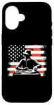 Coque pour iPhone 16 Drapeau américain DJ – Amoureux de la platine Deejay des États-Unis patriotiques