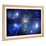 Big Box Art Framed Print of Blue Fireworks at Night (6) Design | Wall Art Picture | Home Decor for Kitchen, Living, Dining Room, Bedroom, Hallway, Office, Oak, A2 / 24.5x18 Inch / 62x45cm