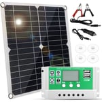 Ej.life - Kit Panneau Solaire 20W + Contrôleur de charge solaire 60A pour Système Hors Réseau Charge la Batterie 12V de Camping-car/Bateau/Caravane