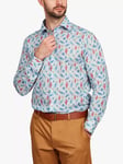 Simon Carter Linen Blend Gecko Print Shirt, Blue/Multi