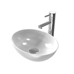 EMKE Lavabo à Poser Ovale 35× 27 × 11 cm, Lavabo en Céramique pour Salle de Bain et WC Invités, Mini Lavabo Petit,Blanc