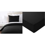 Amazon Basics Parure de lit avec Housse de Couette en Microfibre, Noir, 140 x 200 cm & Drap-Housse en Microfibre Noir 140 x 200 x 30 cm