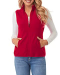 fuinloth Manteaux sans Manche Femme Chaud Polaire Zippé Gilet Veste pour Printemps Automne Hiver Rouge L