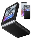 Cresee Case for Motorola Razr 50 (2024) PU Leather & Hard PC Bumper Phone Case for Motor Razr 50, Black