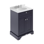 Old London Twilight Blue 600mm 2 Door Vanity Unit with Grey Marble Top and Basin