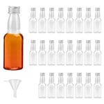 TANCUDER 24 PCS Mini Bouteille Alcool Vide 100ml Bouteille Miniature Alcool Plastique Bouteille de Jus Vide Reutilisable avec Bouchons Mignonette Alcool Vide avec 1 Entonnoir pour Boissons, Vin