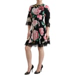 Dolce & Gabbana Robe Floral Noir Décoré Dentelle A-Line IT36/US2/XS 3380usd