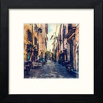 Lumartos, Rome Back Street Contemporary Home Decor Wall Art Watercolour Print, Black Wood Frame, 10 x 10 Inches