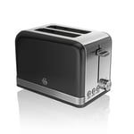 Swan 2 Slice Retro Black Stainless Steel Bread Loaf Toast Toaster Defrost Reheat