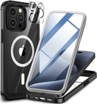 CENHUFO Magnétique Coque iPhone 15 Pro, Compatible avec MagSafe intégré Verre Trempé Protection écran et Protecteur Caméra, 360° Antichoc Téléphone Housse Double Face Case Intégrale Etui - Noir