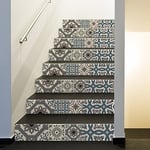 Stickers adhésifs escalier carrelages | Sticker Autocollant contremarche Carreaux de ciment – Stickers contremarche carrelages | Escalier carreaux de ciment adhésif - azulejos – 15 x 105 cm - 4 bandes