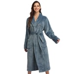 JXILY Robe, Thick Warm Clothing Cotton Dressing Gown Couple Nightgown Men's Bathrobe Ladies Robe Terry Towelling Flannel Bathrobe Hooded Soft,blue gray,M