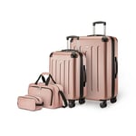 Amazon Basics Ensemble de Bagages Rigides, 4 Pièces, Grande Valise, Bagage Cabine, Sac Fourre-Tout, Sac de Voyage Compact, Extensible, 4 roulettes Pivotantes, Or Rose