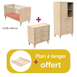 Sauthon Chambre bébé complète Arty, lit 60x120, commode, armoire, plan à langer offert