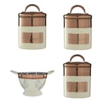 4pcs Copper Cream Canisters Tea Coffee Sugar And Strainer Stainless Steel Jars