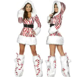 3st/ set Kvinnor Jul Hooded Dress Up Vinter sammet Randig Mrs Claus Santa Cosplay Kostym Xmas Holidays Party Finklänning M