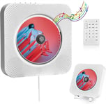 Lecteur CD Mural Bluetooth avec Haut-parleurs Hi-FI,Lecteur CD Portable pour la Maison Radio FM/USB/Prise Casque Entrée AUX avec télécommande, Lecteur CD de Musique Portable