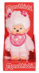 Sekiguchi- Original Monchhichi Mädchen Kirschblüte Aliquantum International 767020-Original Fille Cerisier, en Peluche, Bavoir et nattes avec Fleurs, env. 20 cm, 767020, Rose Bonbon