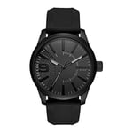 Diesel Montre pour Homme Rasp, Mouvement à Quartz, Boîtier en Acier Inoxydable Noir de 46 mm avec Bracelet en Silicone, Dz1807