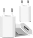 (3 Packs) Usb Chargeur Rapide Iphone,(5w 5v 1a) Prises Usb Chargeur Compatible Avec Iphone 8 7 6 6s Se 2020 5s 5 5c 14 13 12 11 10 Ipad, Huawei,Xiaomi Usb Adaptateur De Prise Universel