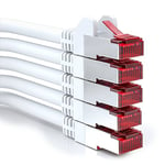 deleyCON 5x 0,5m Câble Patch CAT6 PIMF S/FTP un Blindage CAT-6 RJ45 Câble Réseau Câble Ethernet LAN DSL Routeur Modem Point D'Accès Patch Panels - Blanc