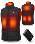 UNBON Veste Chauffante Homme avec Batterie USB 10000mAh, Gilet Chauffant Homme Électrique avec 3 Niveaux de Chaleur 6 Zones Chauffage, Doudoune Chauffante Homme sans Manche pour Moto Chasse, Noir, L