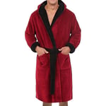 Herr Huva Morgonrock Mjuk fleece Morgonrock Patchwork Nattkläder Red L