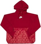 Nike Womens NSW Fleece Quilted Pull Over Hoodie Sz M Cherry Red CJ6253 620 New