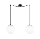 Sotto Luce Tsuki lampe suspension boule à 2 lumières - verre opale mat/noir - câbles textiles noirs de 1,5 m - rosace de plafond noire - 2 x E27 - ø 25 cm
