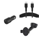 Belkin Premuim Car Bundle(42W Dual Port Fast Car Charger & USB-C to USB-C 1m charging cable & Universal Mount)