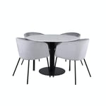 Venture Home Matgrupp med Ester Matbord och 4 Bergen Matstolar i Sammet Estelle Round Dining Table ø106 H75 - White / Black+Berit Ch GR22252